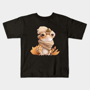 Cute Crested Gecko with Glasses and Winter Clothes Kids T-Shirt
